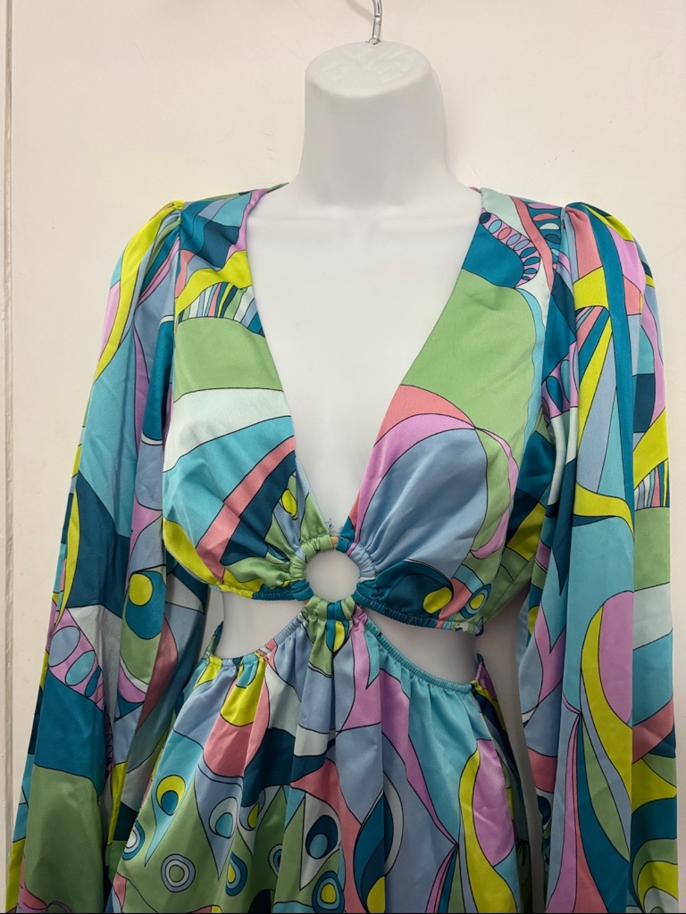 Show Me Your MuMu Multicolor Cutout Mini Dress - Teal, Pink, Green, Yellow - Picture 4 of 6